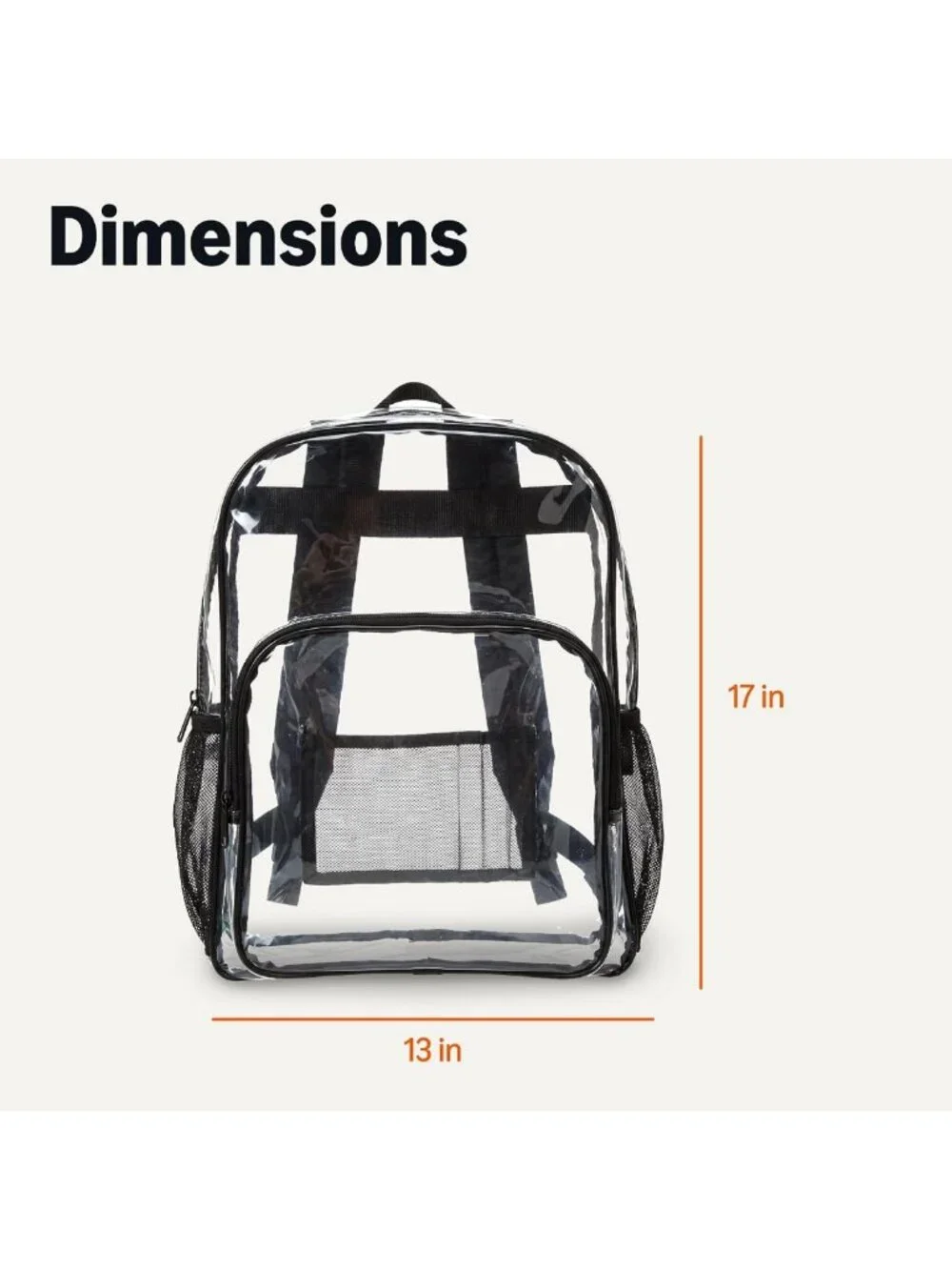 Clear Transparent School Backpack, Water-Resistant PVC, Reinforced Straps